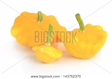 Scalloped custard squash isolated on white background