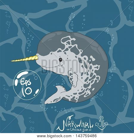 Narwhal, Unicorn-fish Vector Illustration