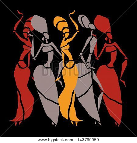 Figures of african dancers. Dancing woman in ethnic style. Vector  Illustration.