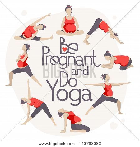 Set of Yoga poses for Pregnant women. Prenatal exercise. Vector illustration.