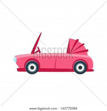 Pink Cabriolet Toy Cute Car Icon. Flat Vector Transport Model Simple Illustration Isolated On White Background.
