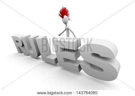 3D rendered Illustration. Cartoon figure against the rules.