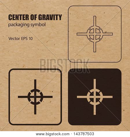 Different appearances of Center of gravity packaging symbol on craft paper background can be used on the box or packaging. Vector EPS 10.