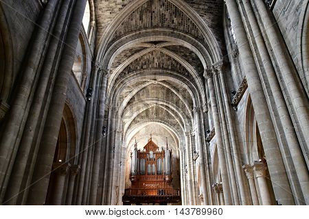 Poissy France - august 6 2016 : the historical collegiate church where the king Saint Louis was baptised