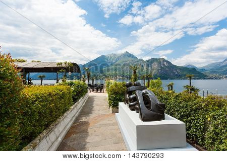 Bellagio Italy - May 06 2016: View of the summer terrace of Grand Hotel Villa Serbelloni at spring time