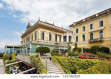 Bellagio Italy - May 06 2016: Courtyard of the Grand Hotel Villa Serbelloni at spring time