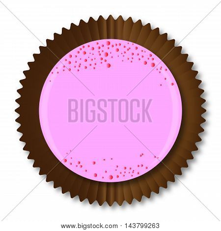 A typical strawberry flavour chocolate from a chocolate box selextion over a white background