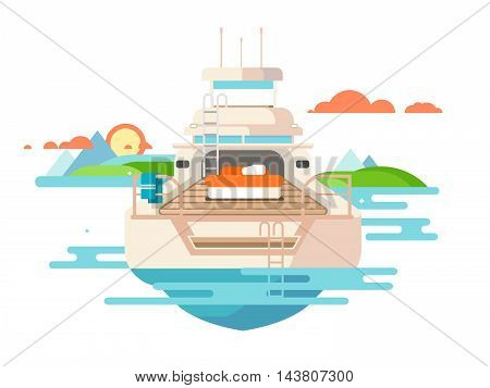 Yacht flat design. Ship travel, boat vessel transport, holiday transportation, flat vector illustration