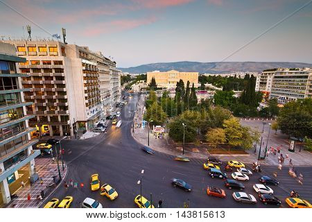 ATHENS, GREECE - AUGUST 22, 2016: Syntagma square and building of parliament in central Athens on August 22, 2016.
