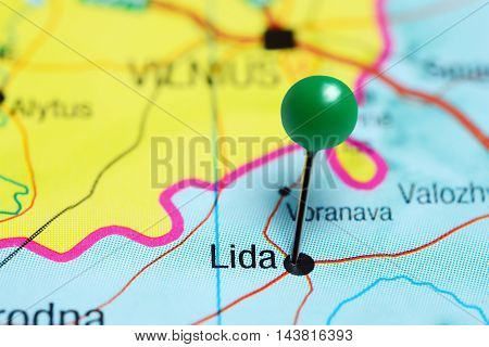 Lida pinned on a map of Belarus