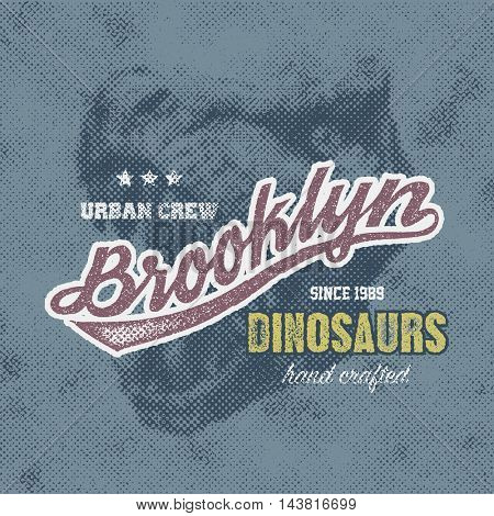 New York typography, t-shirt graphics with trex face, vector illustration