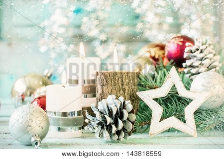 Christmas Decoration On Abstract Background,vintage Filter,soft Focus