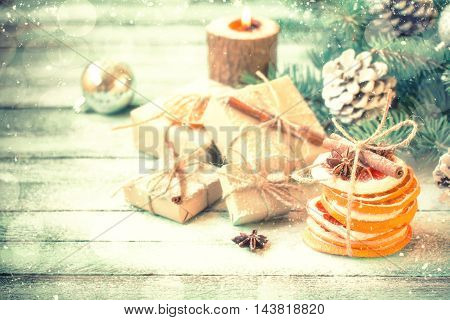 Christmas Decoration On Abstract Background,vintage Filter,soft Focus
