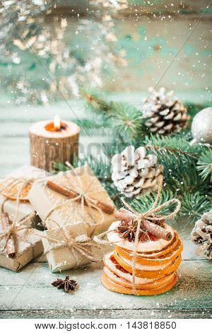 Christmas Decoration On Abstract Background,vintage Filter,soft Focus