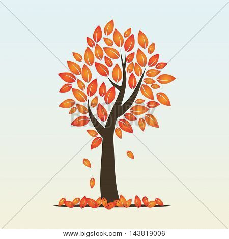 Vector illustration of autumn season tree with deciduous leaves