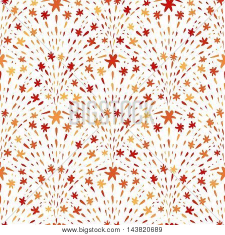 Colorful seamless background with firecracker. Abstract hand drawn fireworks elements. Holiday pattern. Doodle style. Vector illustration.