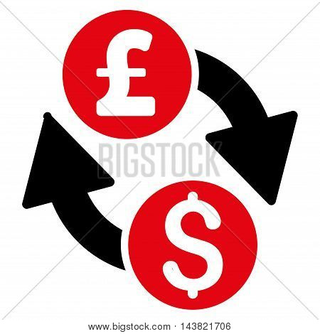 Dollar Pound Exchange icon. Vector style is bicolor flat iconic symbol with rounded angles, intensive red and black colors, white background.