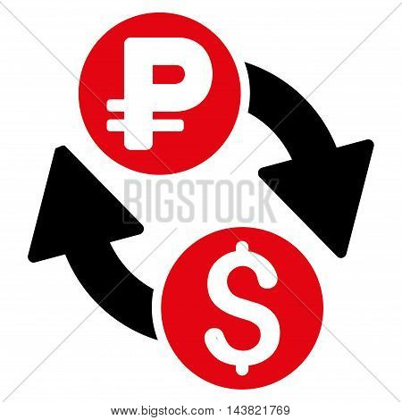 Dollar Rouble Exchange icon. Vector style is bicolor flat iconic symbol with rounded angles, intensive red and black colors, white background.