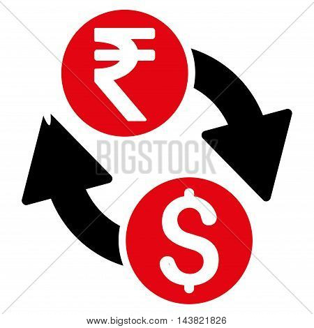 Dollar Rupee Exchange icon. Vector style is bicolor flat iconic symbol with rounded angles, intensive red and black colors, white background.
