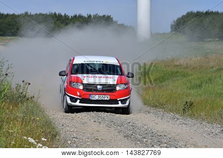 TULCEA, ROMANIA - JUNE 11: Danube Delta Rally special trial windfarm on June 11, 2016 in Tulcea, Romania