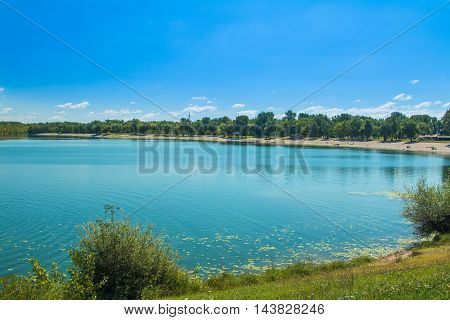 Beautiful Jarun lake in Zagreb, Croatia, sunny summer day