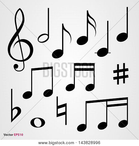 Set of musical symbols, black on gray background