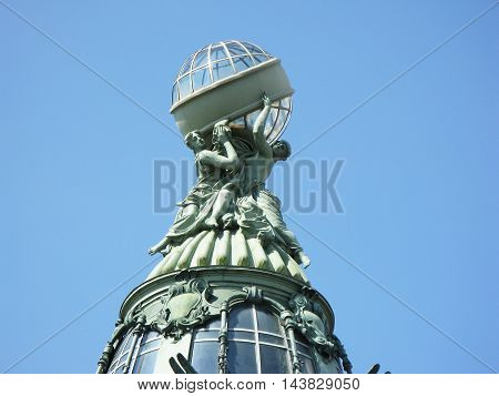 The dome of the Singer house. Book house. Historic building. Monument of architecture. Landmark. Tourist attraction. St. Petersburg. Russia.