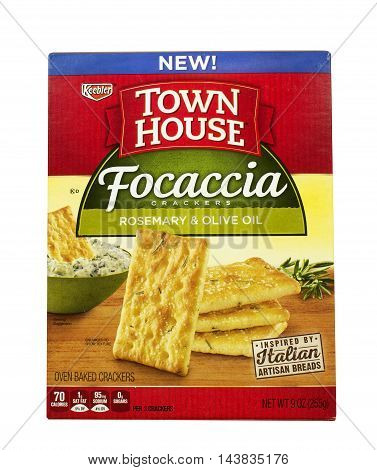 RIVER FALLS,WISCONSIN-AUGUST 23,2016: A box of Keebler brand rosemary and olive oil focaccia crackers.