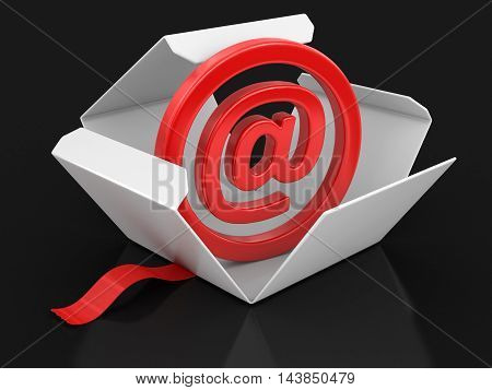 3D Illustration. Open package with E-mail sign. Image with clipping path