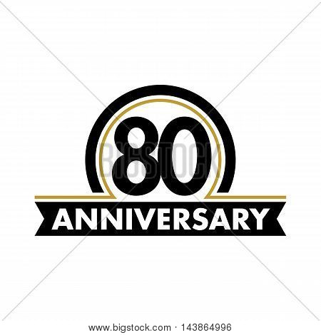 Anniversary vector unusual label. Seventieth anniversary symbol. 80 years birthday abstract logo. The arc in a circle. 80th jubilee