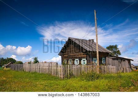 Old wooden russian country house, izba, northern Russia.
