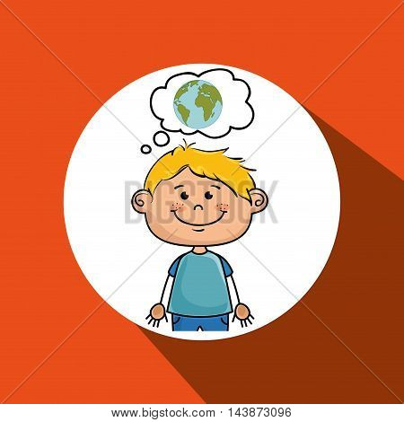 cartoon boy map global vector illustration design