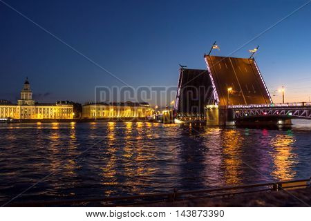 St. Petersburg, movable bridges, river Neva, white night