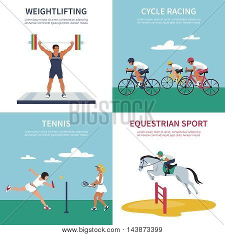 Set of illustrations on sports competition games. Vector flat style