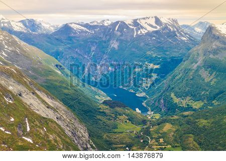 View On Geirangerfjord From Dalsnibba Viewpoint In Norway
