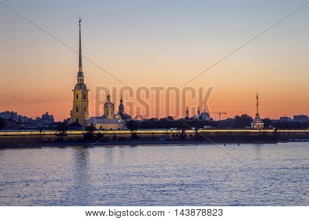 city architecture St. Petersburg, river Neva, white night