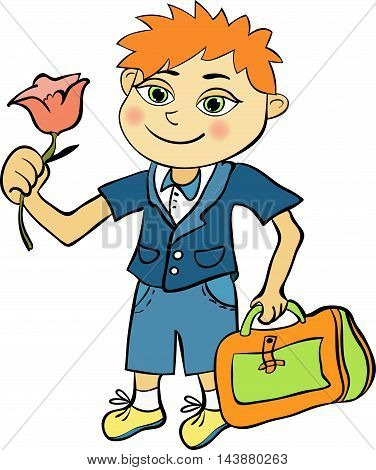 Pupil Of The First Class Of Red-haired Boy. Vector Illustration