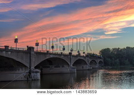 Pedestrian bridge in White River State Park Indianapolis Indiana.