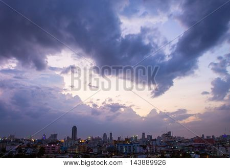 City Landscape At evening. Trian market Bangkok,Thailand.