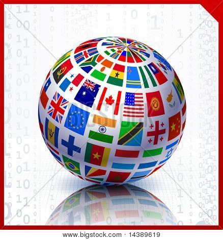 Flags Globe on Binary Code Background Original Vector Illustration