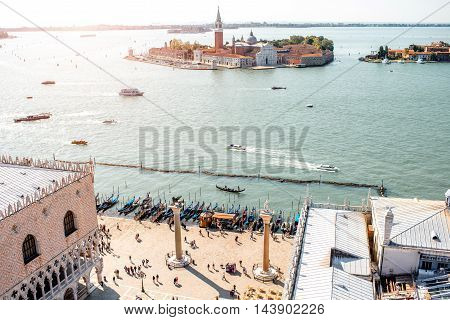 Aerial view on San Giorgio Maggiore island from San Mark's Campanille in Venice