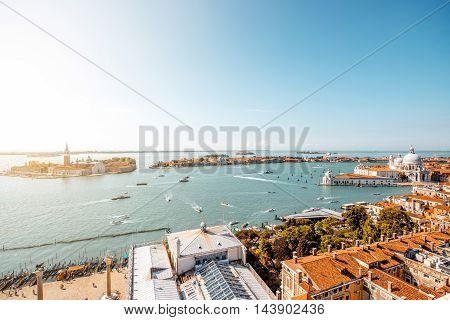 Aerial view on San Giorgio Maggiore island from San Mark's Campanille in Venice