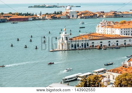 Aerial view on punta della Dogana and La Giudecca island in Venice