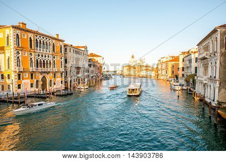 View on Grand canal with Santa Maria basilica from Accademic bridge in Venice