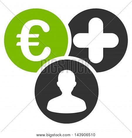 Euro Medical Expences icon. Vector style is bicolor flat iconic symbol with rounded angles, eco green and gray colors, white background.