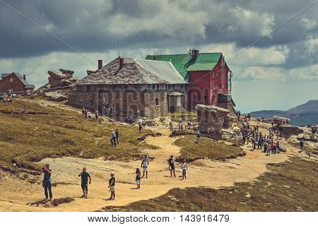 Hikers At Babele Chalet, Bucegi Mountains, Romania