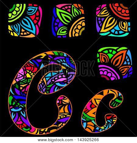 vector capital and small letters A with abstract ethnic patterns. Rich ornate alphabet in orient style. Fancy multicolored letter with a decorative pattern can be used for printing on fabric card