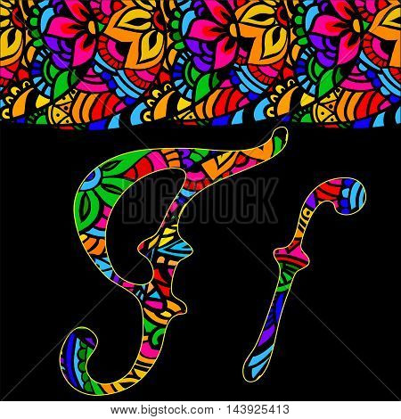vector capital and small letters A with abstract ethnic patterns. Rich ornate alphabet in orient style. Fancy multicolored letter with a decorative pattern can be used for printing on fabric card