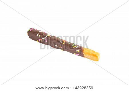 Chocolate covered stick isolated on white background.