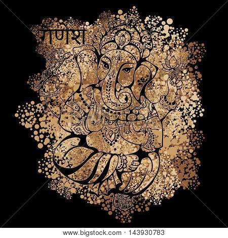 vector isolated image of Hindu lord Ganesh. Ganesh Puja. Ganesh Chaturthi. It is used for postcards prints textiles tattoo.